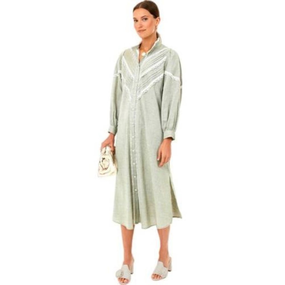 Pomander Place Tuckernuck Jolene Laurel Green Midi Dress Women's Size M Crochet